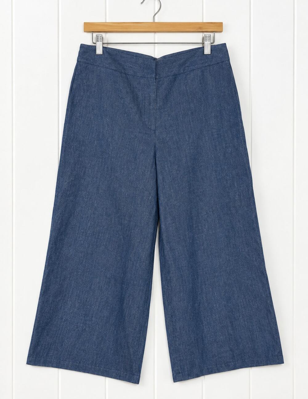 Talbots Wide Leg Crop Pants Womens 12 Blue Chambray Cotton Linen Culottes